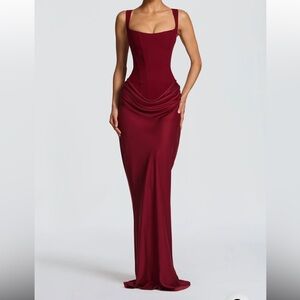 Elegant Burgundy Maxi Dress with Drape Detail